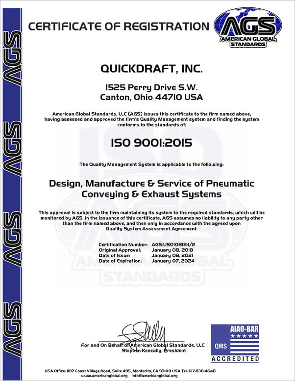Quickdraft, Inc. Certification No. AGS US010818 expires 1/7/24